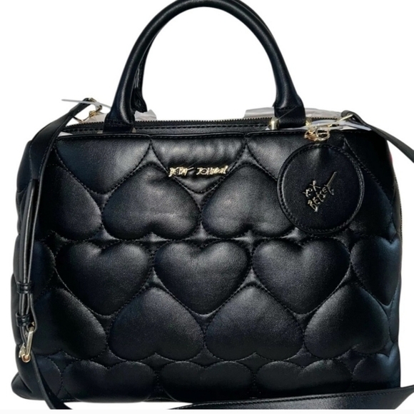 🔹️BETSEY JOHNSON 🔹️Large Quilted Puffy Hearts XODelta Satchel Bag Black - Picture 9 of 15